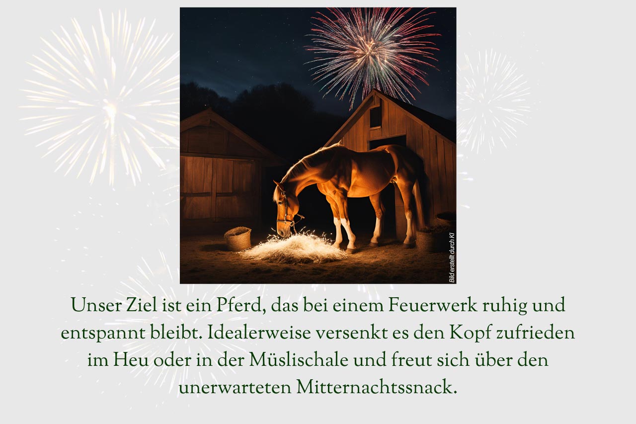 Pferd bei Feuerwerk - Gelassenheitstraining zu Silvester - Bild ist KI generiert